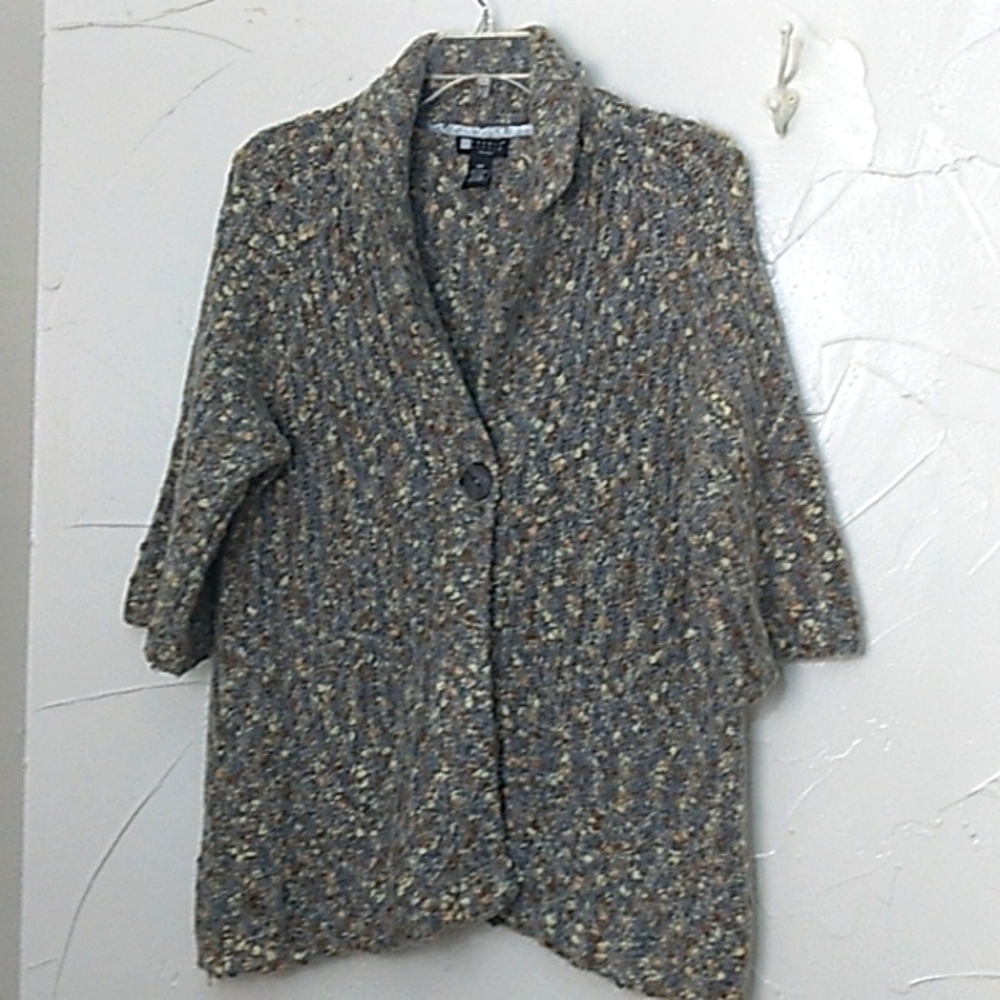 Carol Little Cardigan Sweater  Size 2X Gray Beige 3/4‎ Sleeve Mohair Alpaca